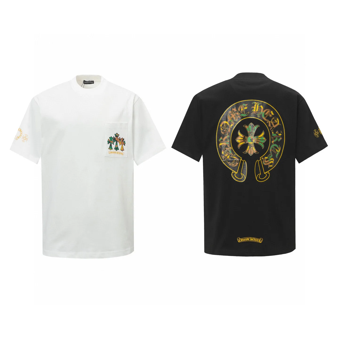 🅿️170 Chrome hearts ch Chrome hearts horseshoe painted cross short-sleeved T-shirt. Large version, loose and stylish, low version, slim and long version, upper body and crotch pull. 100% commitment: top quality, not fast food. The highest version on the market. Top quality, 280g, 26 custom-dyed double yarn cotton, same style for men and women, complete with three standards. Color: black, white Size: XS-L